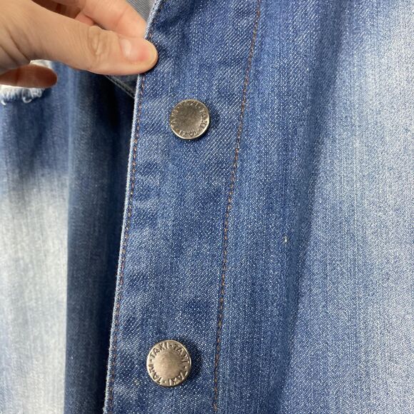 Taxi Denim Jacket Womens 3X Blue Distressed Longline Button Front Jean Coat - Picture 12 of 16